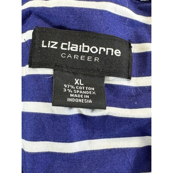 Liz Claiborne blouse Women's XL Blue & White Striped Sleeveless Button Up top - Picture 3 of 12